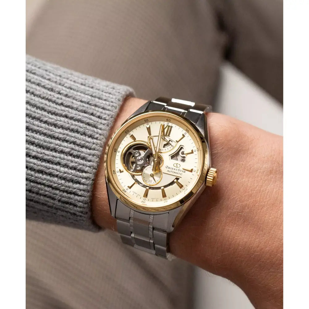 Orient Star RE-AV0124G00B Contemporary Automatic Open Heart Power Reserve Gold Dial Stainless Steel Men's Watch