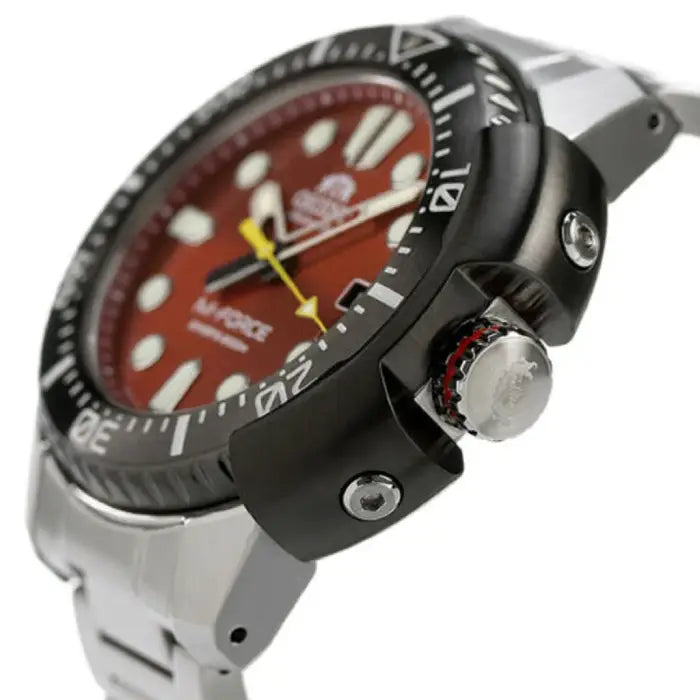 Orient M-Force RA-AC0L02R men's watch red dial stainless steel bracelet