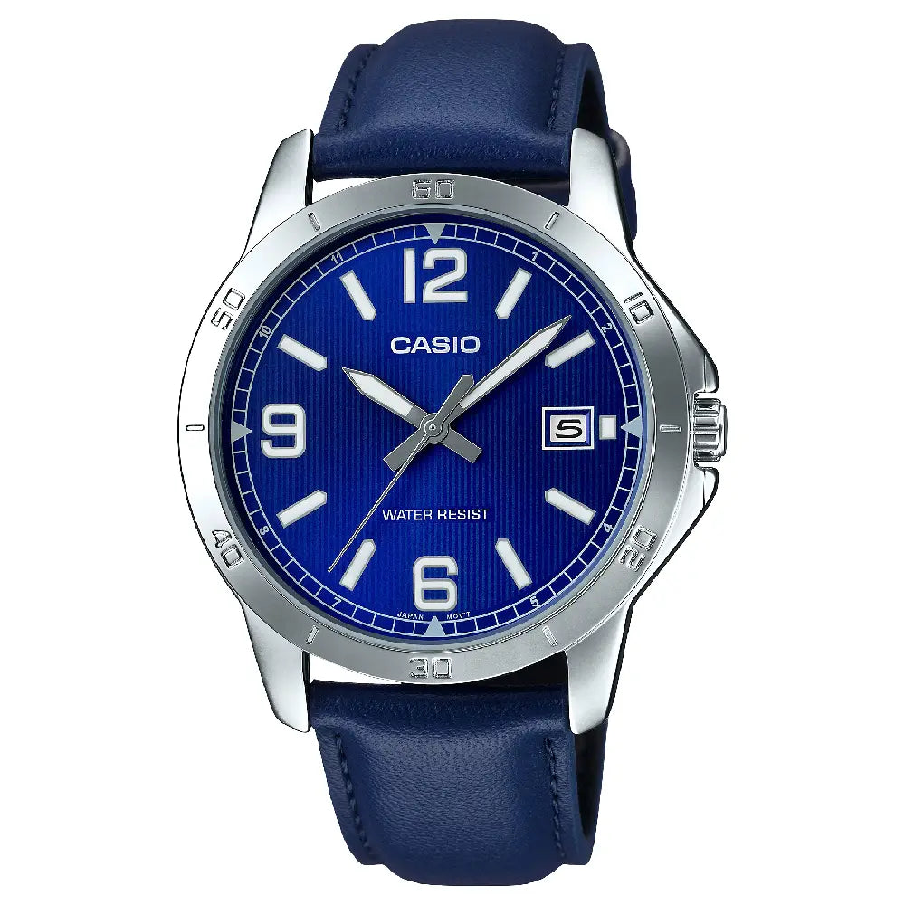 Casio Enticer MTP-V004L-2BUDF Date Analog Blue Dial Leather Strap Men's Watch