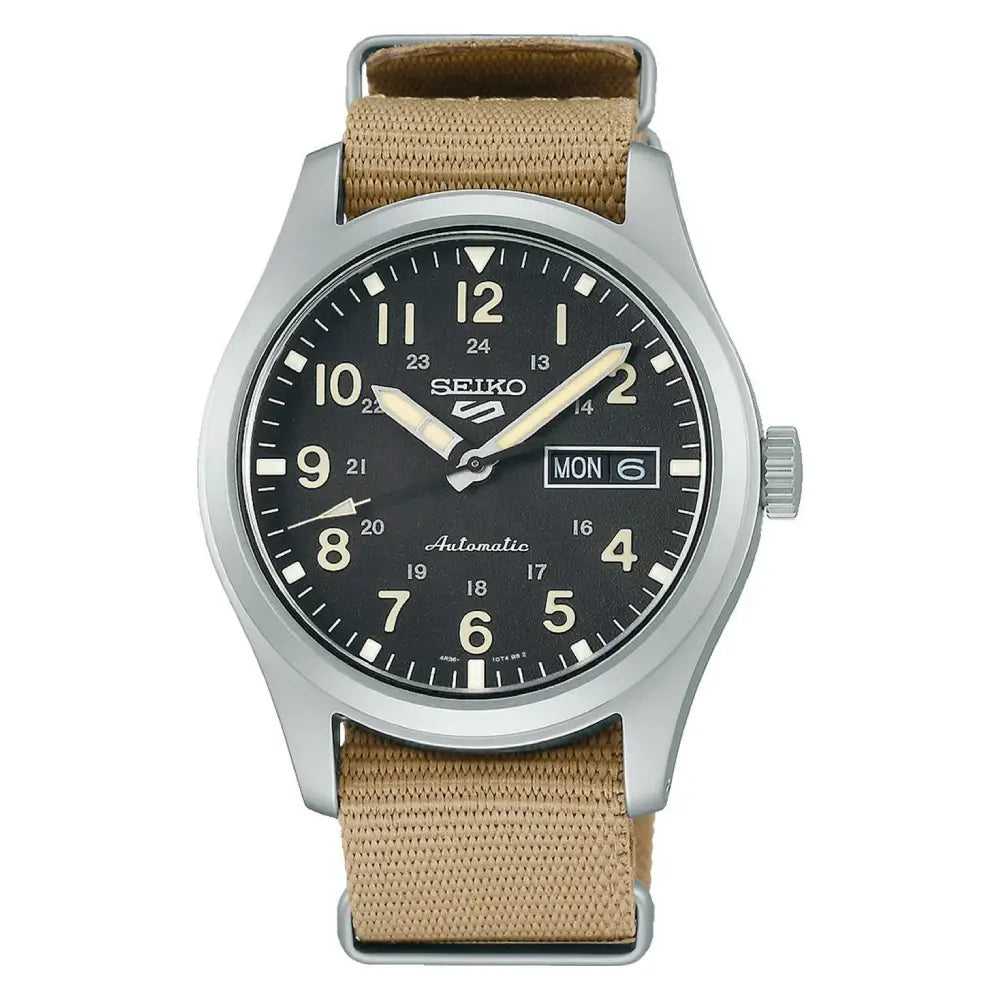 Seiko 5 Sports SRPG35K1 Automatic Field Watch Beige/Gray 39.4mm Dial Nylon Strap Men's Watch