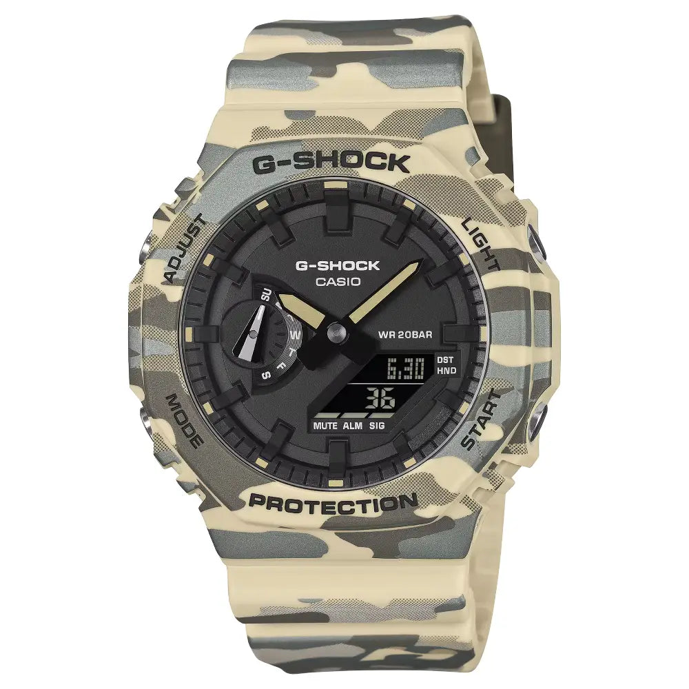 Casio G-Shock GA-2100CM-5A Desert Camo Oak men’s watch front view