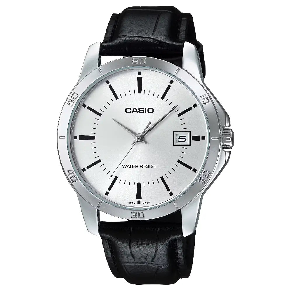 Casio Enticer MTP-V004L-7AUDF Date Analog Silver Dial Leather Strap Men's Watch