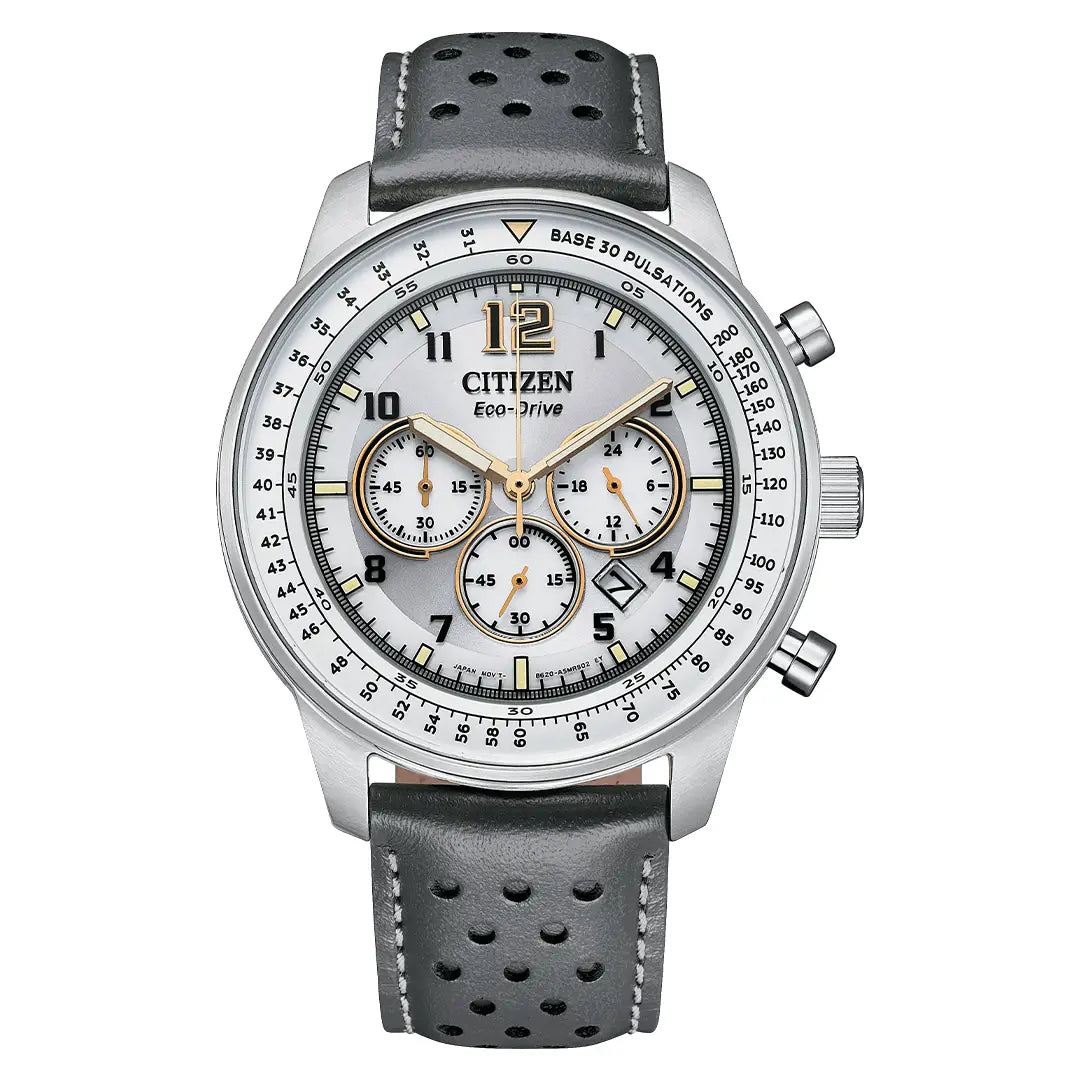 Citizen Eco-Drive CA4500-24H Aviation-Inspired Design Grey Dial Leather Strap Men's Watch