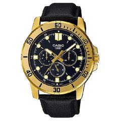 Casio Enticer MTP-VD300GL-1EUDF Multifunction Black Dial Leather Strap Men's Watch