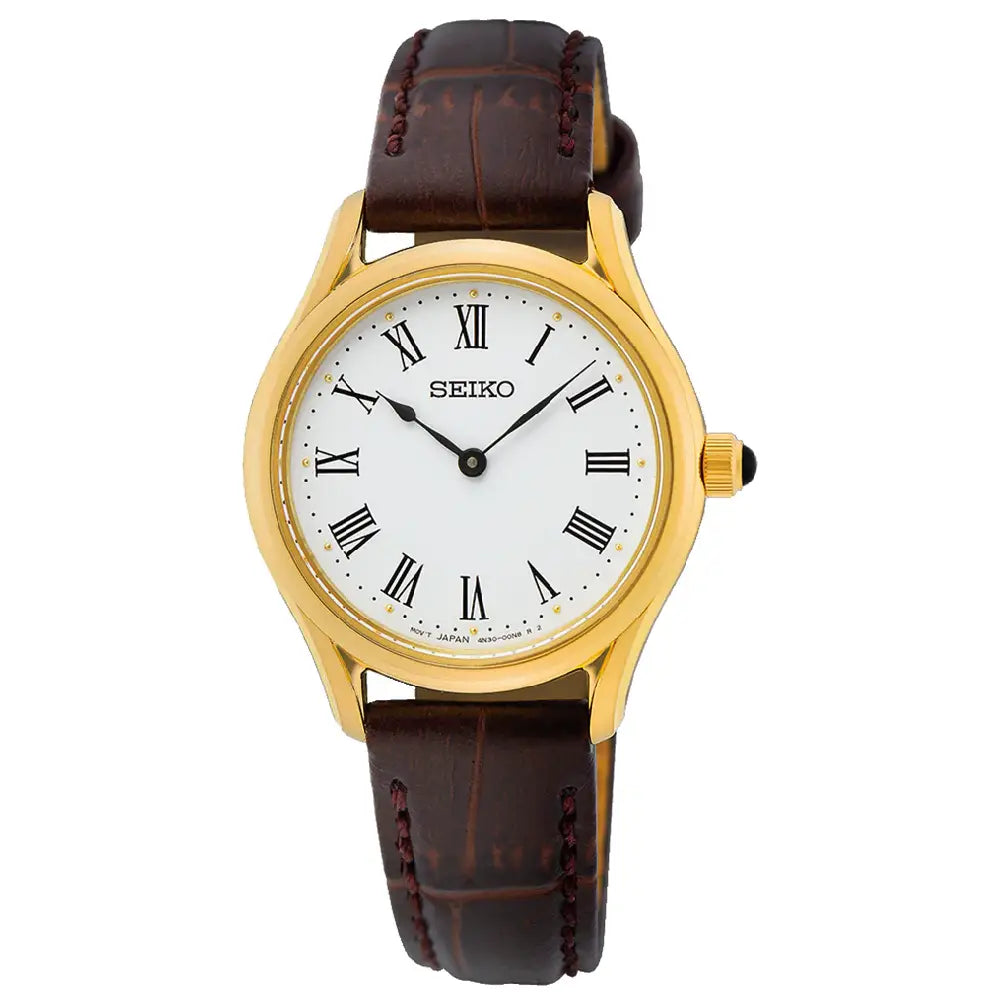 Seiko Classic SWR072P1 Quartz White Dial 29mm Leather Strap Women's Watch