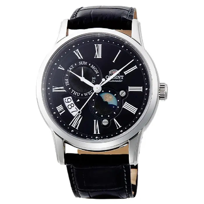 Orient "Sun & Moon Version 3" RA-AK0010B Black Dial 42.5mm Leather Strap Men's Watch