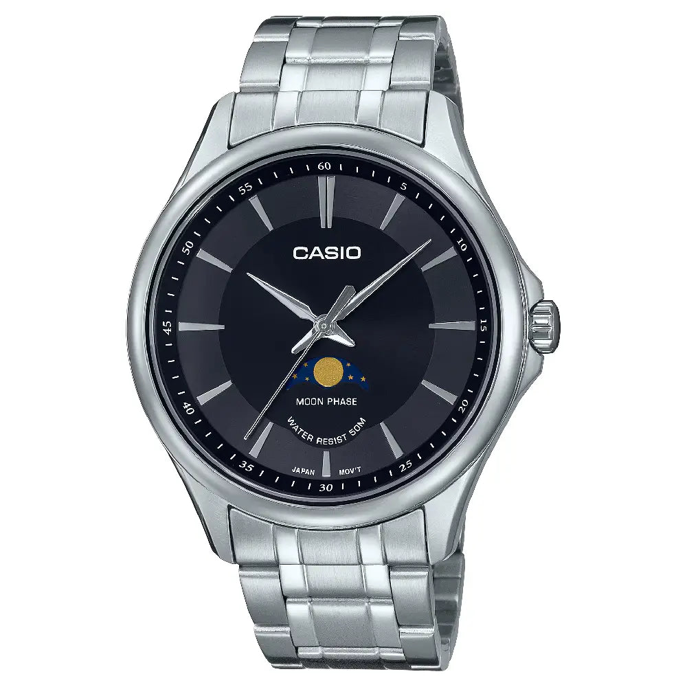 Casio Enticer MTP-M100D-1AVDF Moon Phase Analog Black Dial Stainless Steel Men's Watch
