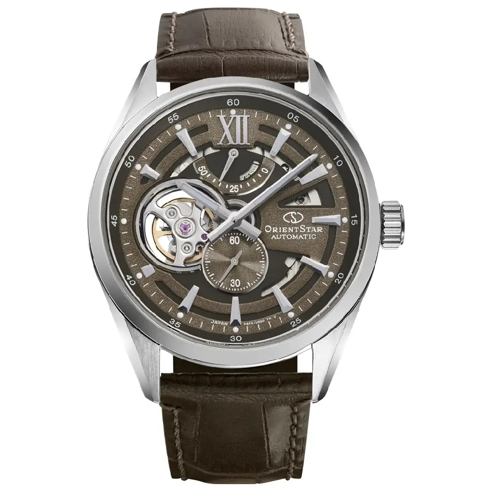 Orient Star RE-AV0139Y00B Modern Skeleton men's watch brown dial leather strap