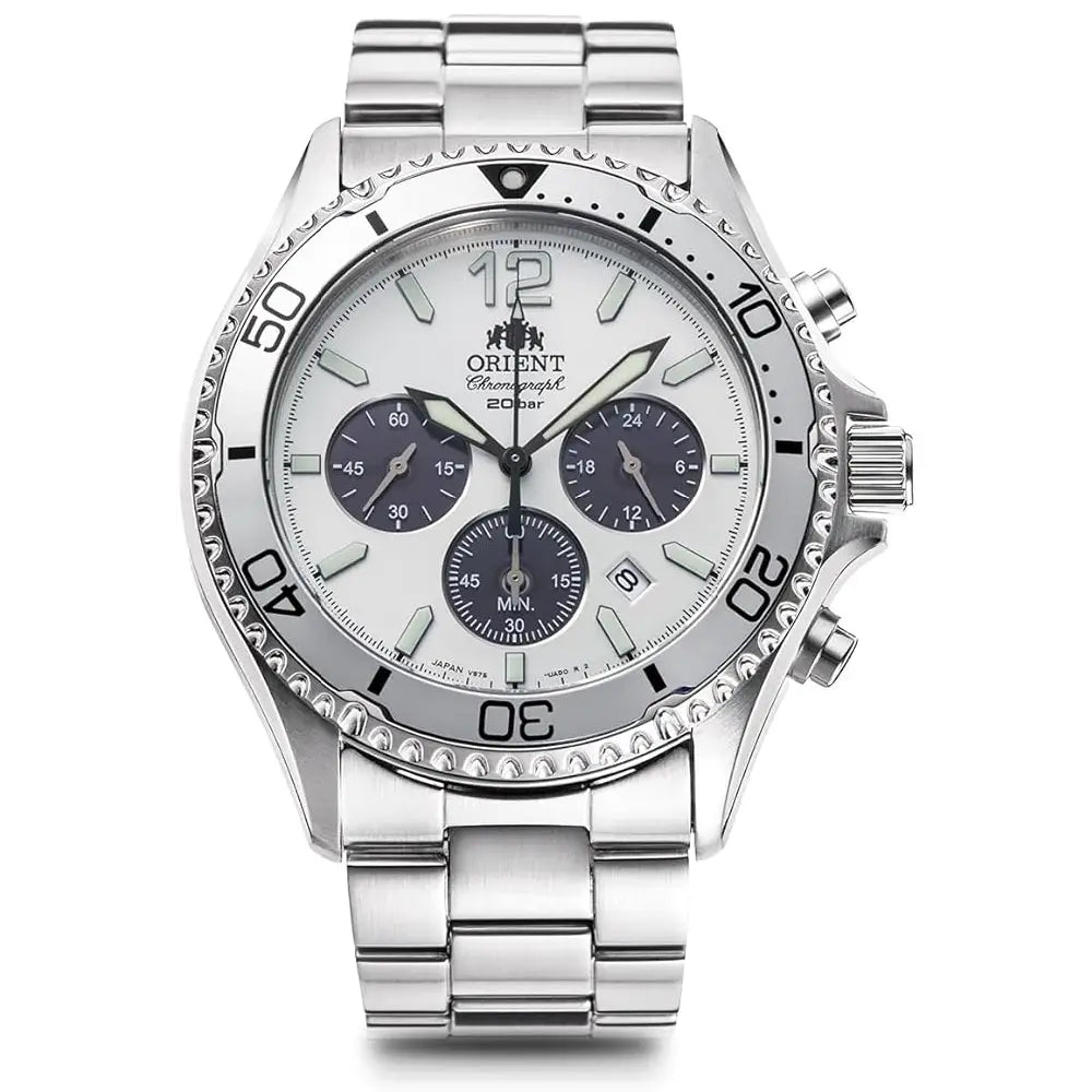 Orient RN-TX0205S Solar Chronograph Diver Limited Edition (300 Pieces) "Solar Panda" White Panda Dial 42.8mm Stainless Steel Men's Watch