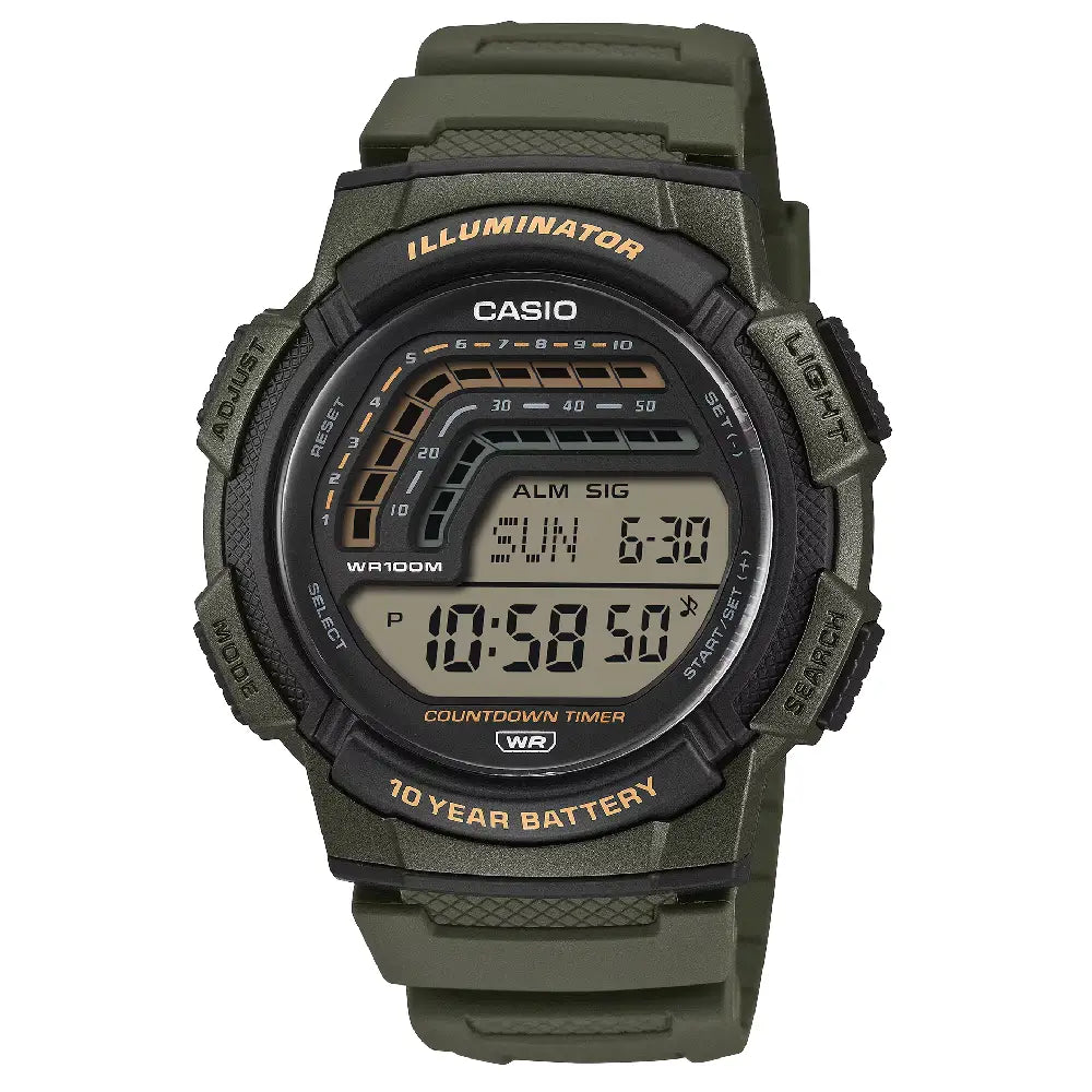 Casio Digital Tide Graph Moon Phase WS-1800H-3AV Digital Display 51.3mm Resin Strap Men's Watch