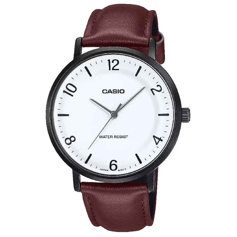 Casio Enticer Analog MTP-VT03BL-7BDF White Dial Leather Strap Men's Watch