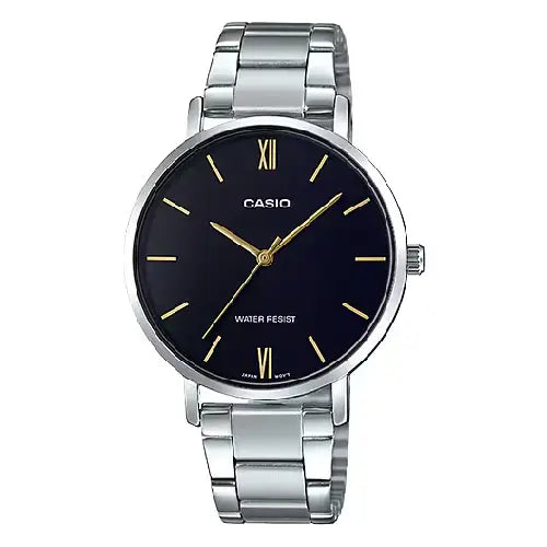 Casio Enticer Ladies Analog LTP-VT01D-1BUDF Black Dial Stainless Steel Women's Watch