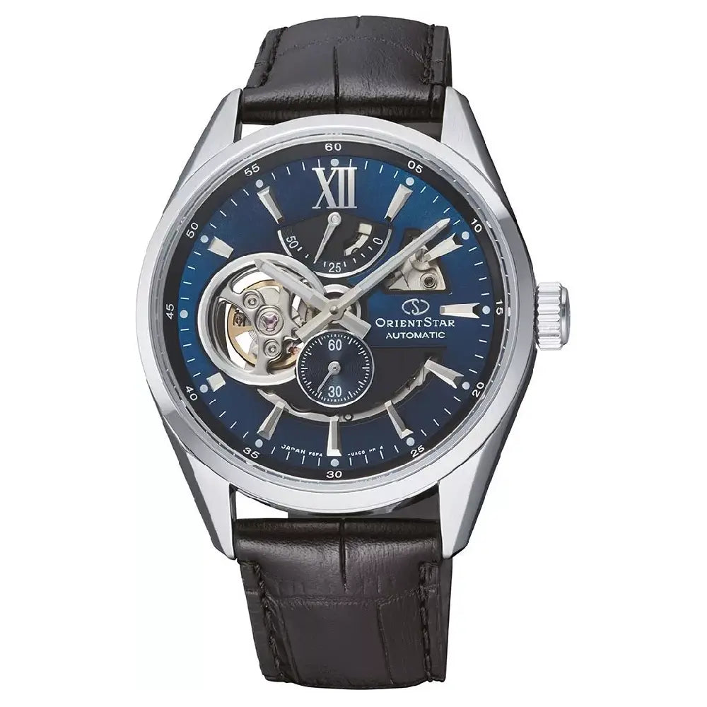 Orient Star RE-AV0005 Open Heart Automatic Power Reserve Blue Dial Leather Strap Men's Watch