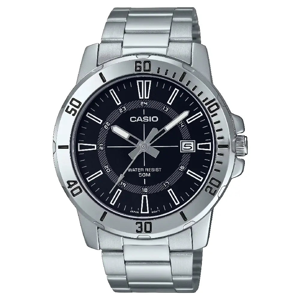 Casio Enticer MTP-VD01D-1CVUDF Date Analog Black Dial Stainless Steel Men's Watch