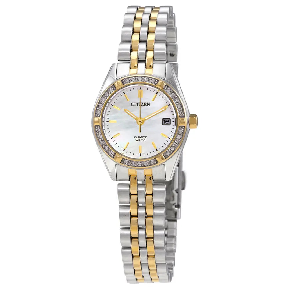 Citizen Quartz Crystal EU6064-54D Mother Of Pearl Dial 26mm Two-Tone Stainless Steel Women's Watch