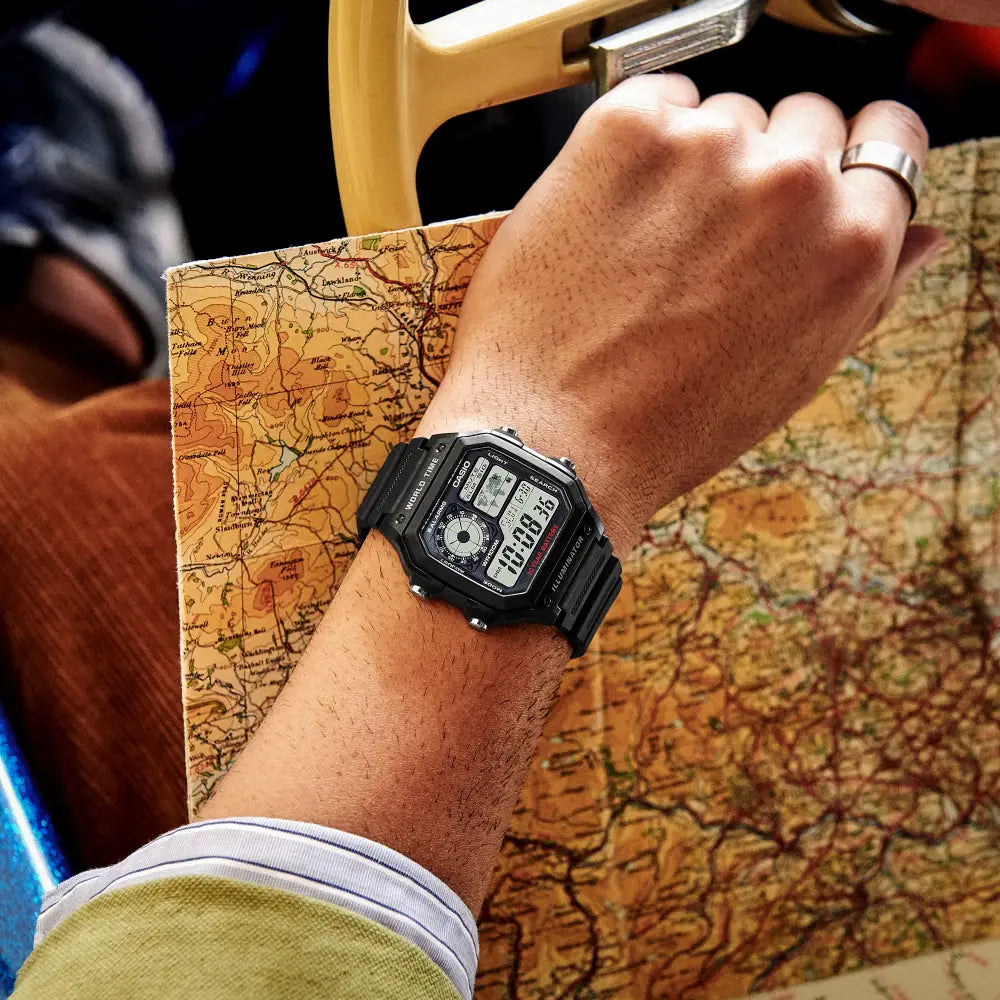 Casio World Time Digital AE-1200WH-1AVDF Grey/Black Dial Digital and Analog Resin Strap Men's Watch