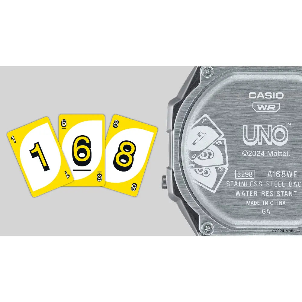 Casio Vintage Digital A168WEUC-1ADR Black with UNO Motif Dial Stainless Steel Unisex Watch