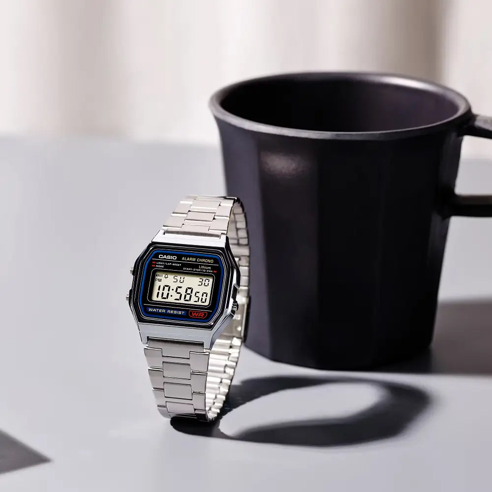 Casio Vintage Digital A158WA-1DF Black Dial Stainless Steel Unisex Watch