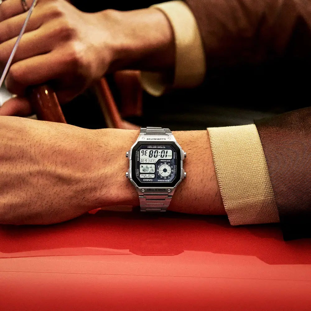 Casio World Time Digital AE-1200WHD-1AVDF Grey/Black Dial Digital and Analog Stainless Steel Men's Watch