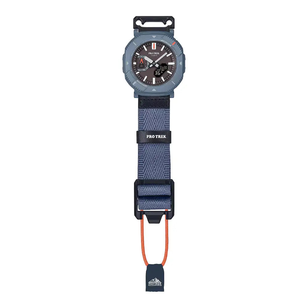 Casio ProTrek PRJ-B001B-2DR Analog-Digital Solar Bluetooth "Rotary Guard" Dusty Blue Dial Cloth Bungee Strap Men's Watch