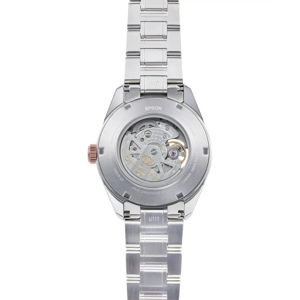 Orient Star RE-AV0123G00B ivory dial 41mm stainless steel automatic men’s watch back view
