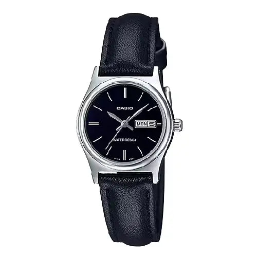 Casio Enticer Ladies Analog LTP-V006L-1B2UDF Black Dial Leather Strap Women's Watch