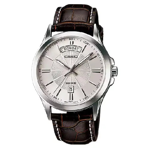 Casio Collection Analog MTP-1381L-7AVDF Silver Dial Leather Strap Men's Watch