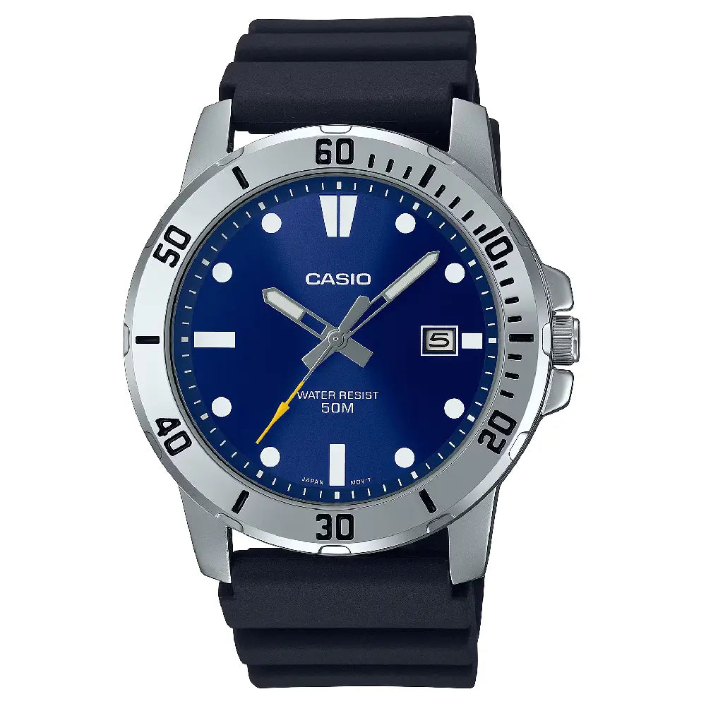 Casio Enticer MTP-VD01-2EVUDF Date Analog Blue Dial Resin Strap Men's Watch