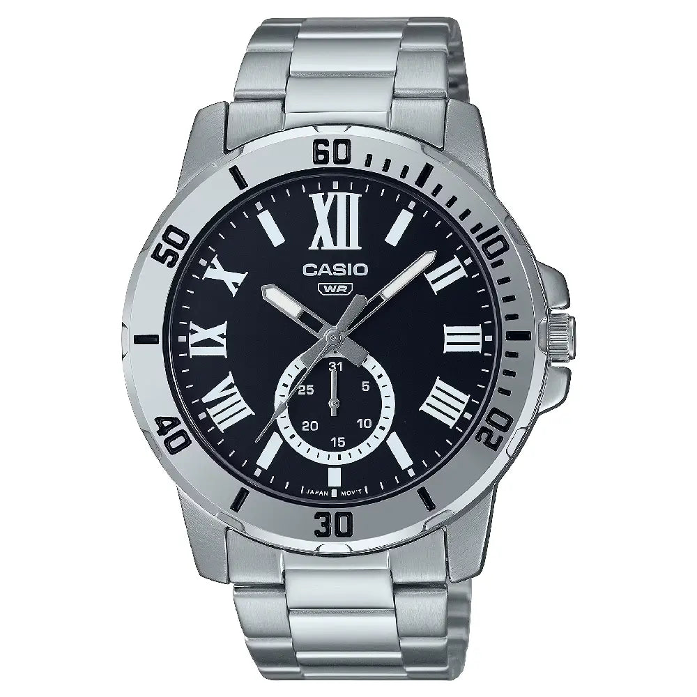 Casio Enticer MTP-VD200D-1BUDF Multi-Hand Day Date Analog Black Dial Stainless Steel Men's Watch