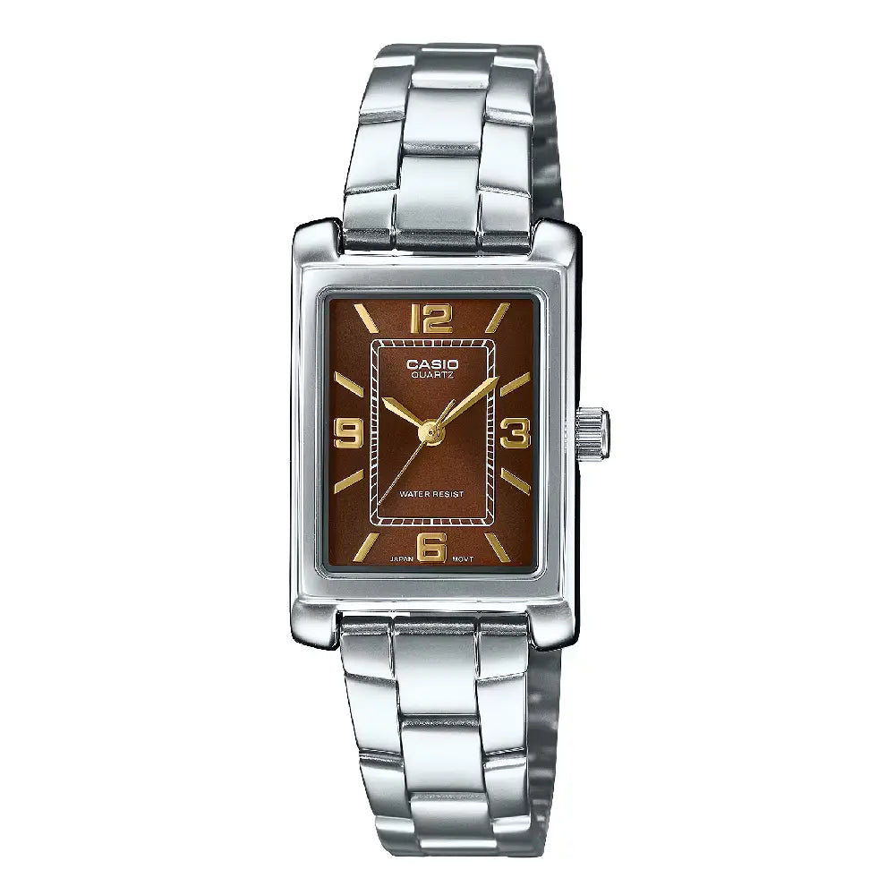 Casio Enticer Ladies Analog LTP-1234DD-5ADF Brown Dial Stainless Steel Women's Watch