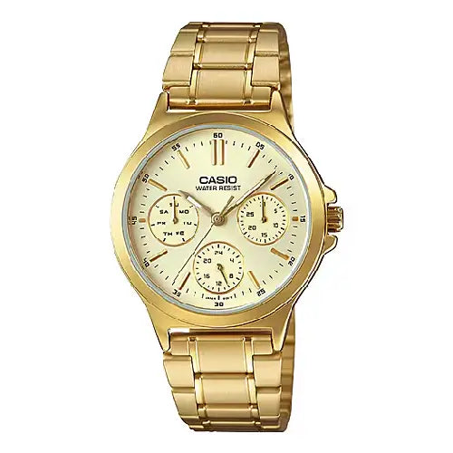 Casio Enticer Ladies LTP-V300G-9AUDF Multi-hand Analog Gold Dial Stainless Steel Women's Watch