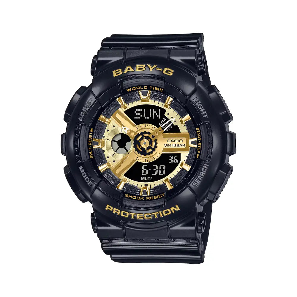 Casio Baby-G BA-110X-1A black gold women's watch front view