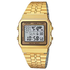Casio Vintage Digital A500WGA-9DF World Time Gold Dial Stainless Steel Unisex Watch