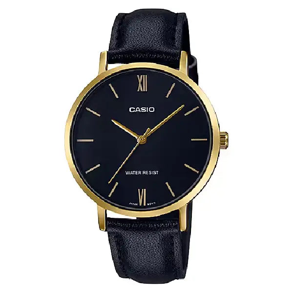 Casio Enticer Minimalist Analog LTP-VT01GL-1BUDF Black Dial 34mm Leather Strap Women's Watch