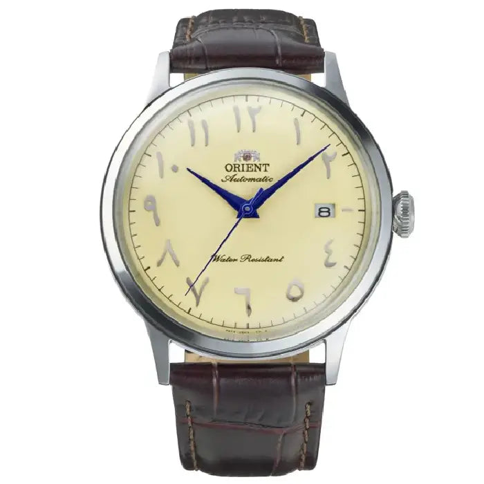 Orient Bambino RA-AC0039Y ivory Arabic dial 40.5mm leather strap men's watch