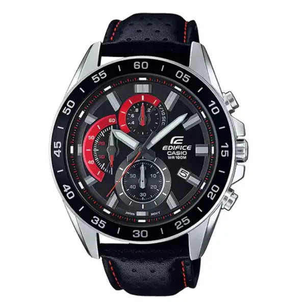 Casio Edifice EFV-550L-1AVUDF Black Dial 47mm Leather Strap Men's Watch