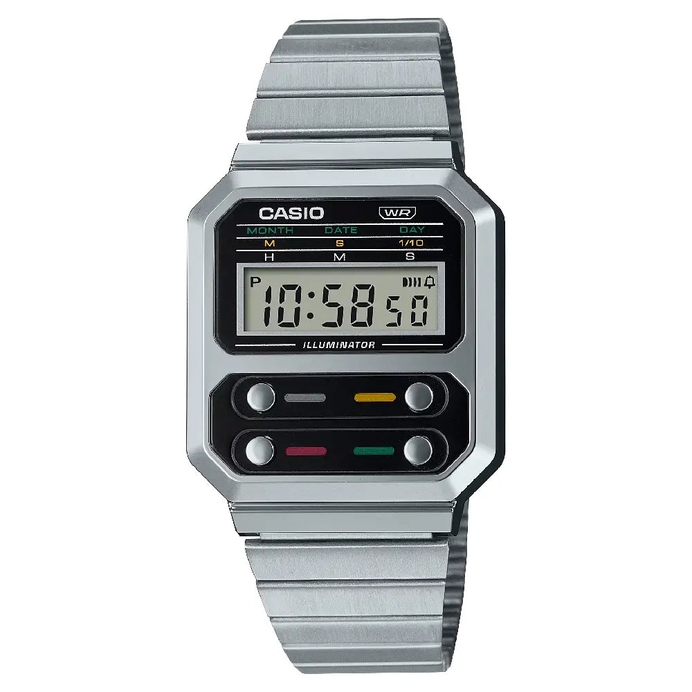 Casio Vintage Digital A100WE-1ADF Black Dial Stainless Steel Unisex Watch