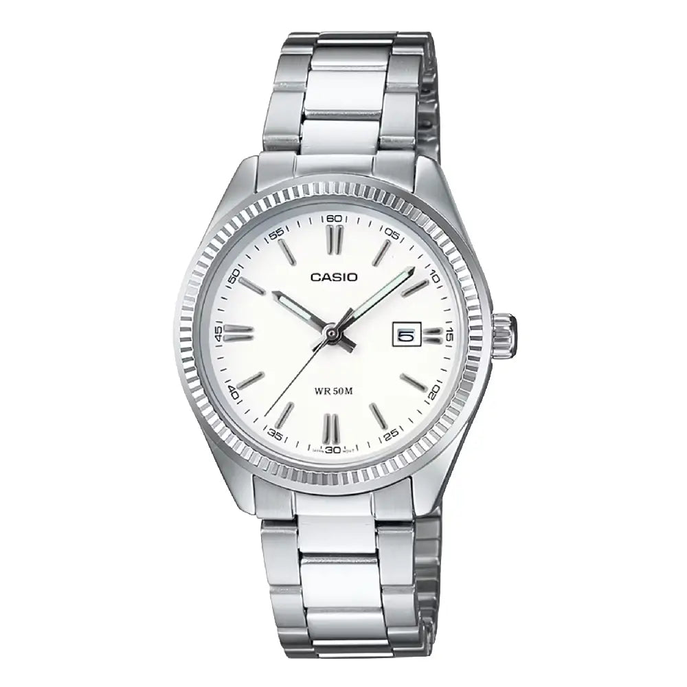 Casio Enticer Ladies Analog LTP-1302D-7A1VDF White Dial Stainless Steel Women's Watch