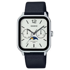 Casio Enticer MTP-M305L-7AVDF Multi-Hand Moon Phase Analog White Dial Leather Strap Men's Watch
