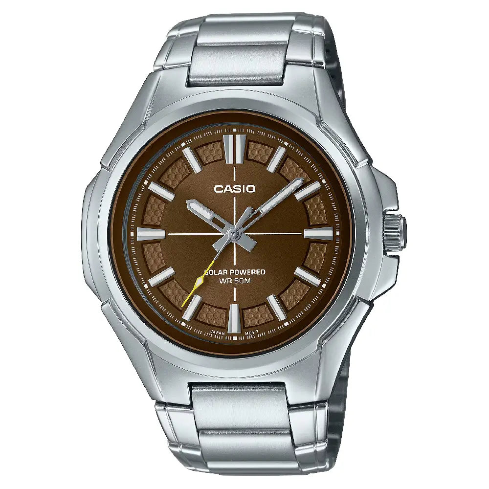 Casio Enticer MTP-RS100D-5AVDF Solar Powered Analog Brown Dial Stainless Steel Men's Watch