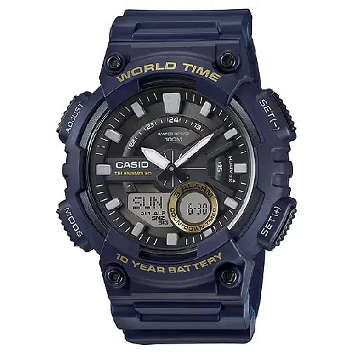 Casio Analog-Digital World Time AEQ-110W-2AVDF Black Dial Resin Strap Men's Watch