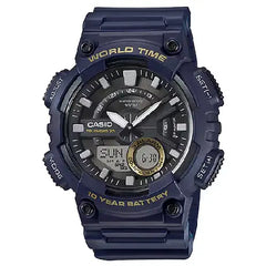 Casio Analog-Digital World Time AEQ-110W-2AVDF Black Dial Resin Strap Men's Watch