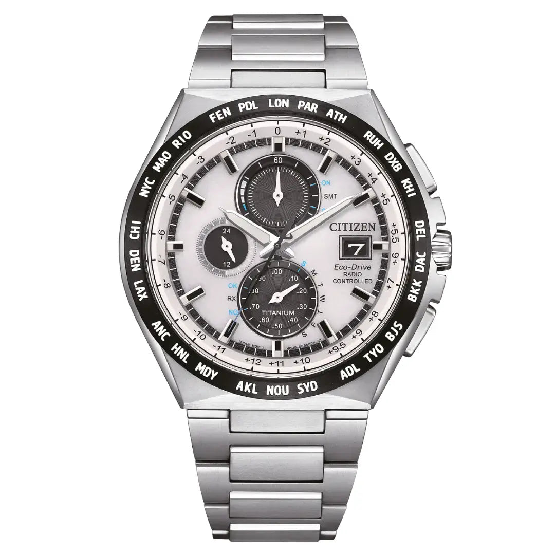 Citizen Eco-Drive Chronograph AT8238-84A Radio-Controlled White Dial Titanium Men's Watch