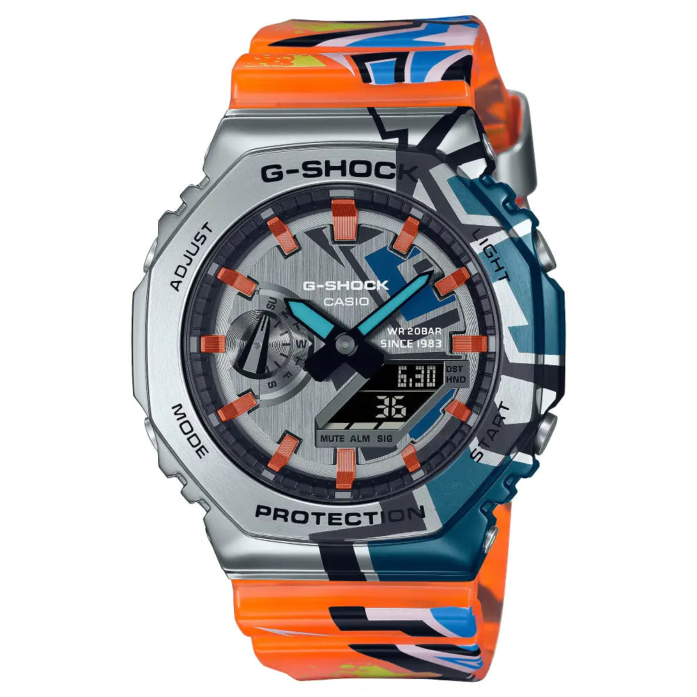 Casio G Shock GM-2100SS-1A "Rare" Metal-Covered Analog-Digital Silver Dial Resin Strap Men's Watch