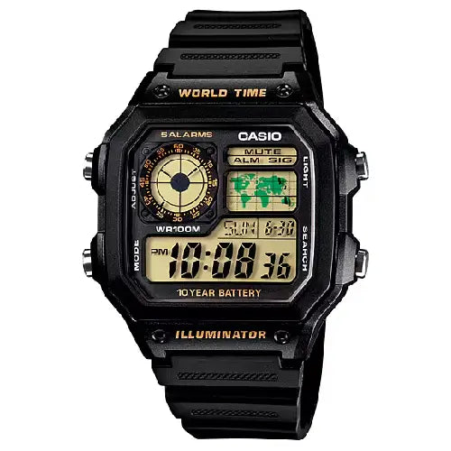 Casio World Time Digital AE-1200WH-1BVDF Grey/Black Dial Digital and Analog Resin Strap Men's Watch