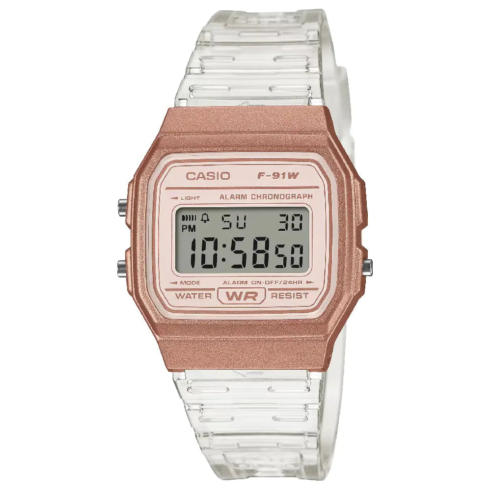 Casio F-91WS-7A3 Crystal Clear unisex digital watch front view
