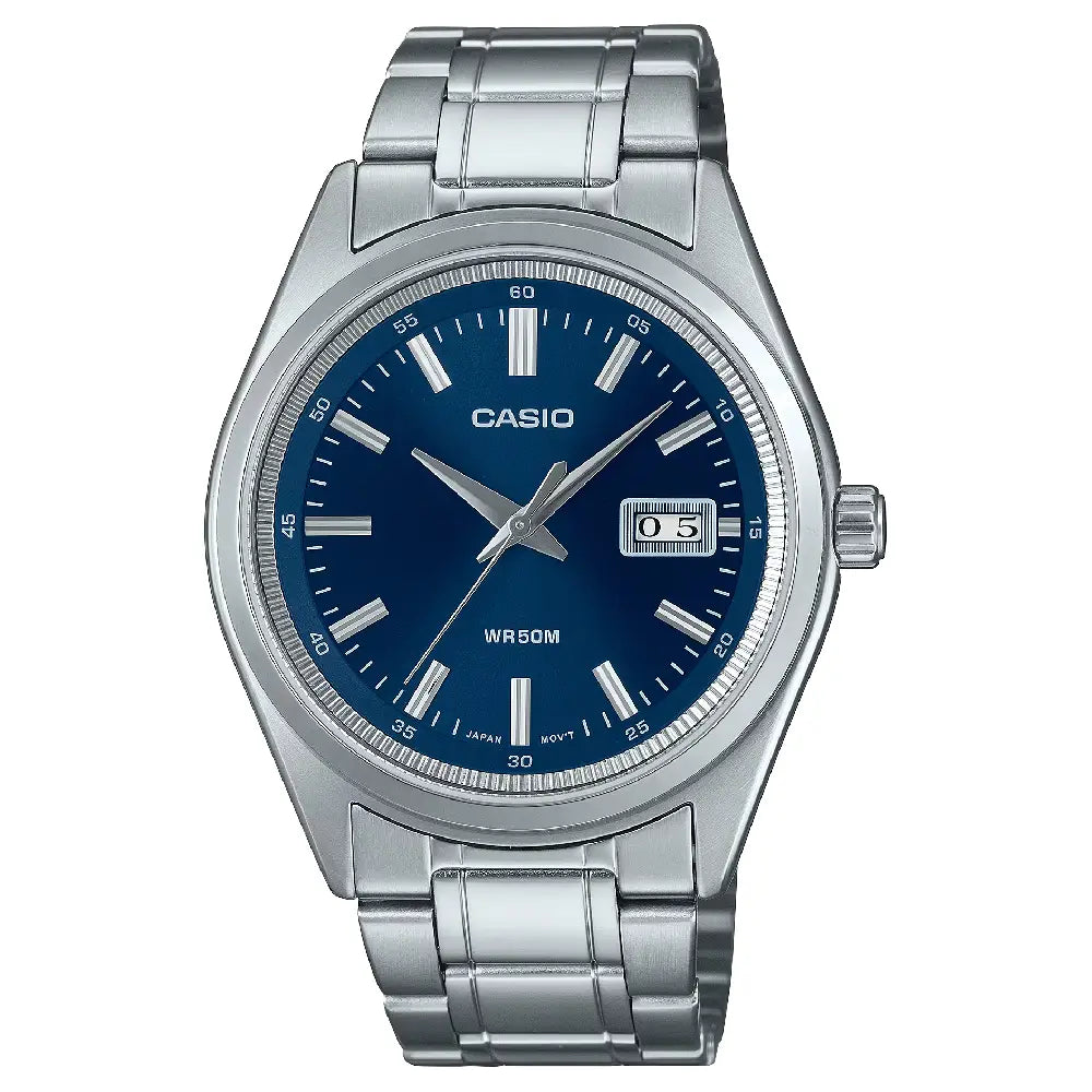 Casio MTP-B180D-2A Retro Chic blue dial stainless steel men’s analog watch