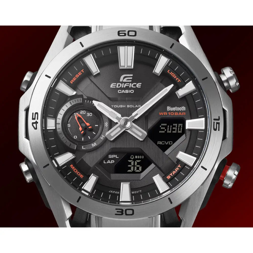 Casio Edifice ECB-2300D-1A stainless steel strap black dial watch