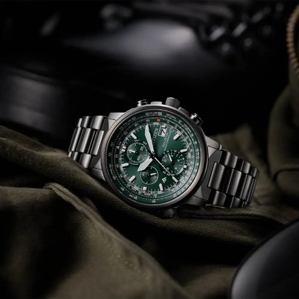 Citizen Promaster Sky Navihawk A-T AT8304-57W Green Dial 41mm Grey Stainless Steel Men's Watch