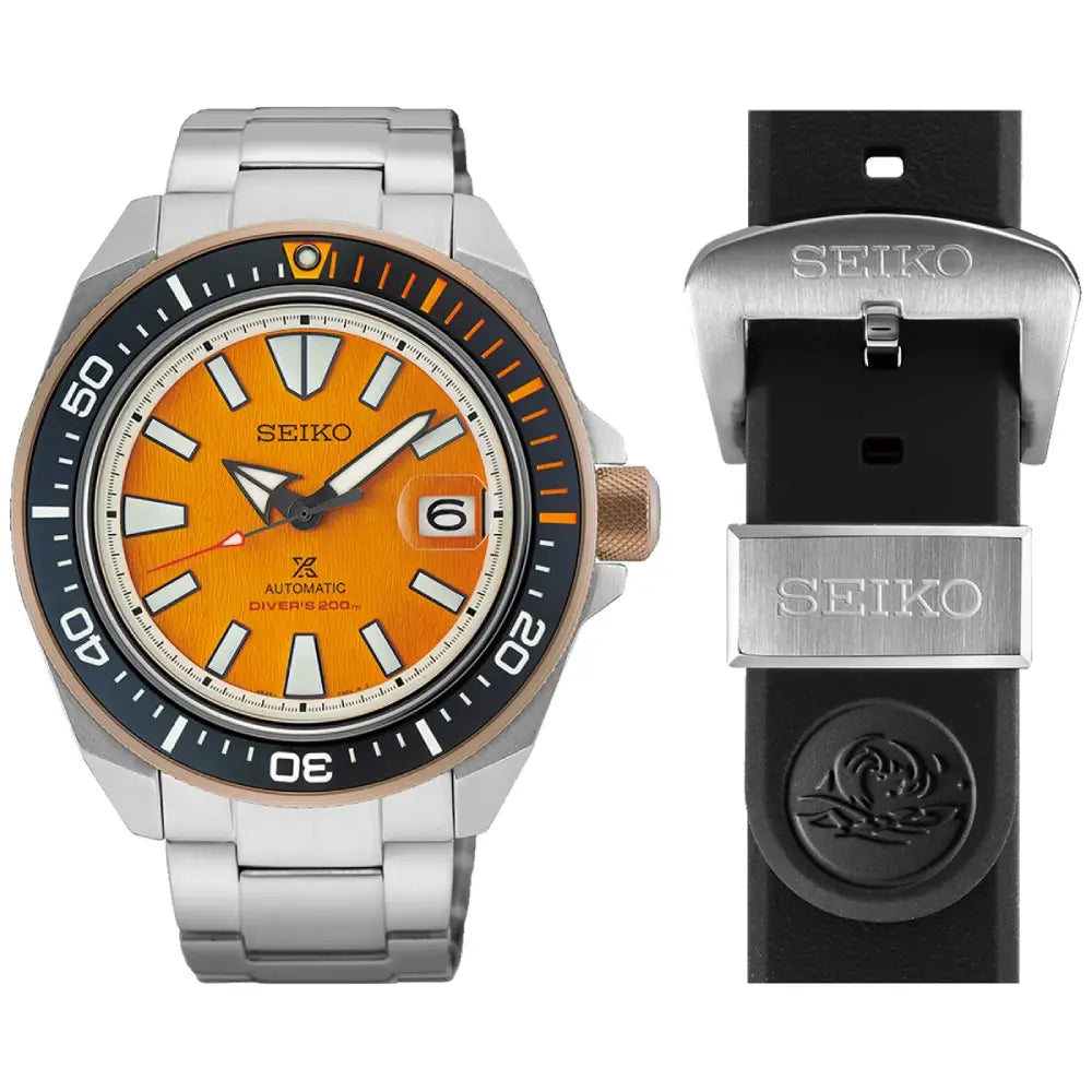 Seiko Prospex HBB005K1 stainless steel bracelet with three-fold clasp and extra black silicone strap